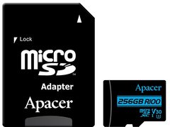 Карта памяти ApAcer microSDXC 256GB UHS-I U3 V30 (AP256GMCSX10U7-R) + SD адаптер