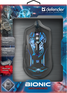 Миша Defender Bionic GM-250L 6 кн., 3200dpi, ігр.килимок