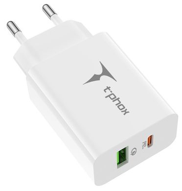 мережева зарядка T-Phox Speedy 20W 2Ports Type-C+USB Charger (Біла)